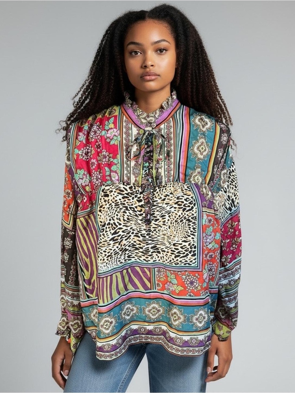 Johnny Was Finn Silk Patchwork Blouse